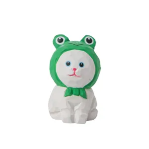 Figura de Gato de Madera Sombrero de Rana Adorno de Escritorio Bonito Decoración