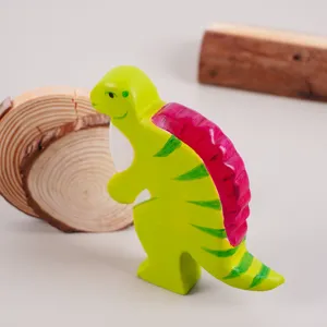 Houten dinosaurus figuur, handgesneden dier bureau ornament voor kinderkamer decoratie.