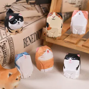 Handmade wooden cat animal figurine desktop ornament cute creative craft home decor gift
