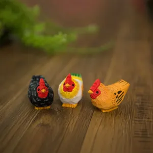 Ornements de Coq et Poule en Bois Décoration Intérieure Créative Bureau Figurine d'Animal en Bois Style Pastoral Cadeau
