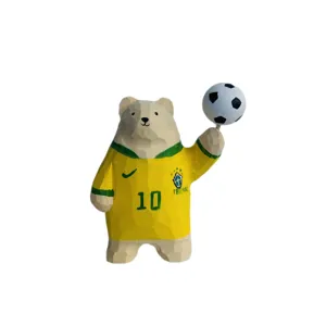 Wooden bear soccer figurine Brazil #10 sports table decor fan gift souvenir collectible ornament