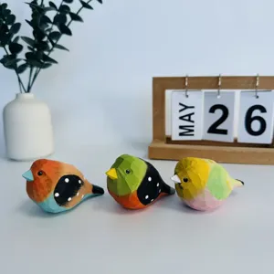 Handmade carved wooden bird figurines desktop decor cute animal ornaments for home office gift