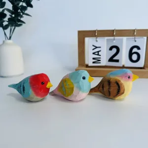 Handmade wooden bird figurine, creative carved animal desktop ornament for cute home decor.