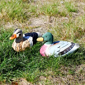 Handmade wooden carved duck ornament set, creative hand-painted mallard decor for desk.