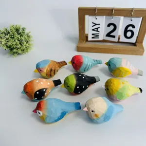 Hand carved wooden bird figurine colorful desktop ornament cute animal craft gift decor