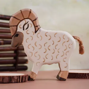 Statuetta di ariete in legno artigianale giocattolo animale decorazioni casa ufficio