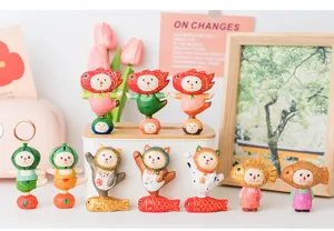 Handmade wooden craft desktop ornament, creative cute figurine for office and home decor.