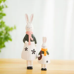 Handgefertigte Holz Kaninchen Figuren Set, süße Tier Tisch Deko für Zuhause Wohnzimmer Geschenk.