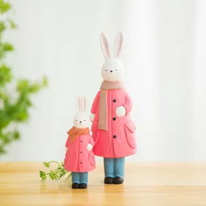 Handgefertigte Holz Kaninchen Figur, süße rosa Mantel Tier Dekoration für den Schreibtisch.