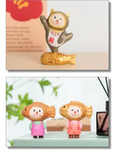 Handmade wooden animal desktop figurine cute creative ornament for home and office decor