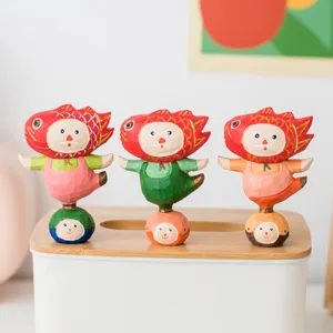 Handmade wooden creative desktop ornament cute fish figurine home office decor figure gift