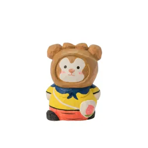 Figurine d'ours de dessin animé en bois sculpté à la main décoration de bureau