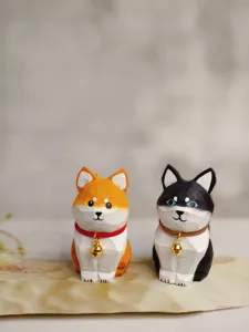 Handmade wooden dog figurine with cute bell, perfect desktop and car ornament gift.
