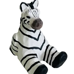 Hand carved wooden zebra phone holder cute cartoon desktop ornament decor stand figurine