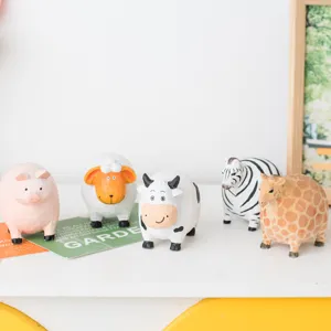Wooden Animal Ornaments Cute Fat Style Hand Carved Desktop Decoration Creative Wooden Craft Animal Figurine Home Decor Gift