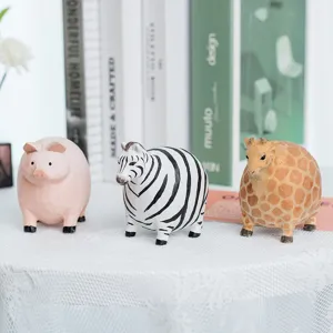 Cute chubby wooden animal figurines set, creative fat style desk ornament for home decoration.