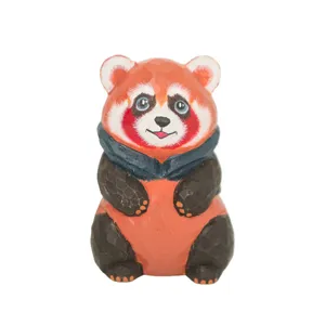 Hand-carved wooden red panda figurine cute animal tabletop ornament for home decor