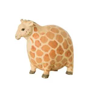 Cute wooden fat giraffe figurine creative desktop ornament lovely animal decor piece
