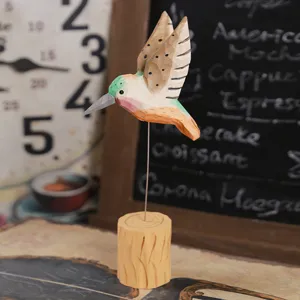 Hand carved wooden hummingbird sculpture desktop ornament creative gift home decor wooden craft.