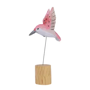 Handcrafted wooden hummingbird desktop ornament creative gift handmade wood carving handicraft decor