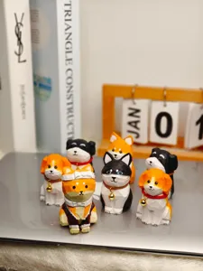 Wooden cartoon dog figurines desktop ornaments handmade painted cute animal gifts decor