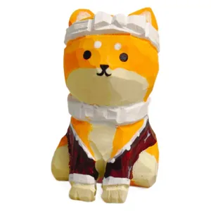 Cute wooden carved dog figurine desktop car ornament handmade gift for home decor