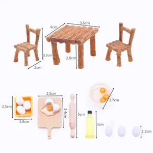 Miniatuur poppenhuis meubels houten tafel stoelen en keuken bakgereedschap accessoires set
