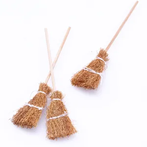 Miniature Dollhouse Broom Model Hand Woven Vintage Wooden Tiny Broom Toy Doll House Scene Decor Accessories