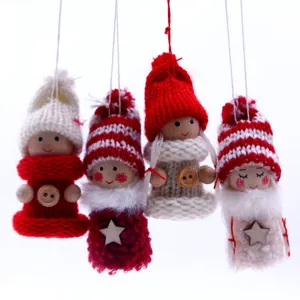 Weihnachtspuppe Anhänger Holz Miniatur Figur Süße Strickmütze Puppe Hängende Ornament Heimdekoration Weihnachtsfeier Zubehör