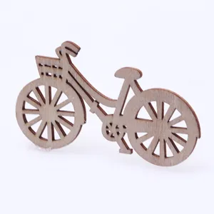Wooden Bicycle Miniature Dollhouse Accessory Laser Cut DIY Craft Kids Educational Painting Toy Natural Wood Color
