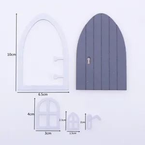 Poppenhuis houten sprookjesdeur miniatuur accessoires, leuke DIY decoratie rekwisieten.