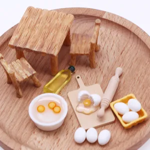 Poppenhuis Miniatuur Scène Eten Spel Gereedschap Hars Stoel Deegroller Olijfolie Ei Model DIY Keuken Accessoire Speelset