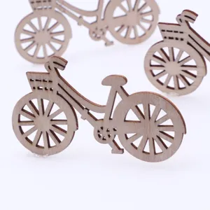 Close-up detail view of wooden bicycle dollhouse miniature patch for DIY craft and kids toy.