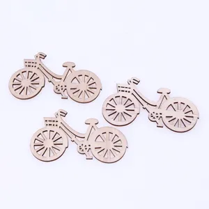 Wooden hollow bicycle craft chips, cute dollhouse miniature accessories, 3 pcs set for DIY.