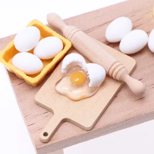 Miniatuur poppenhuis keuken speelgoed set hars eieren deegroller snijplank eten model