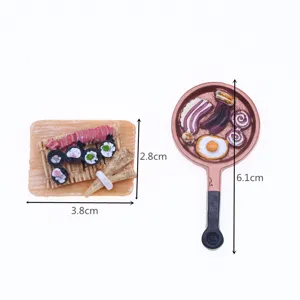 Miniature dollhouse resin food details, tiny sushi board and frying pan model for OB11 props.