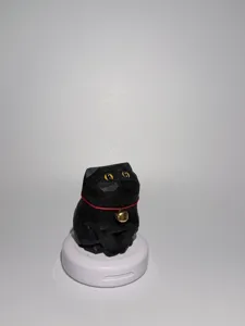 Hand carved wooden black cat figurine close up detail view, cute desktop decor gift.