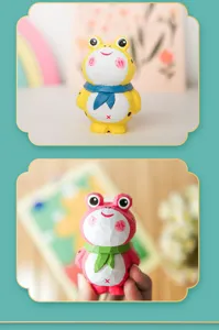 Handcrafted wooden frog figurine detail, colorful carved animal craft for home decor and gifts.