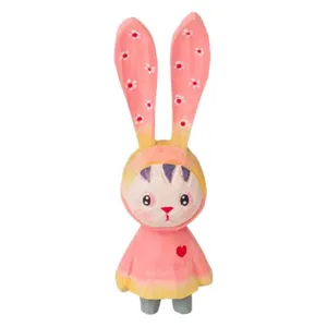 Handmade wooden carved long-eared rabbit desktop car ornament cute pink craft toy
