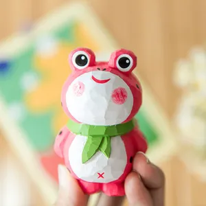 Handcrafted wooden frog figurine, cute animal desktop decor, creative gift for home and holidays.