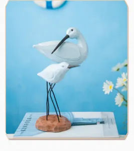 Detailed view of Nordic style wooden water bird figurine ornament, perfect for modern home decor.