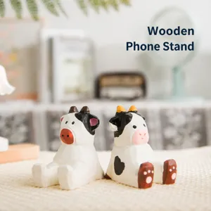 Support de Téléphone en Bois Design Animal Mignon en Bois de Tilleul Massif Support de Téléphone de Bureau Décoration de Bureau