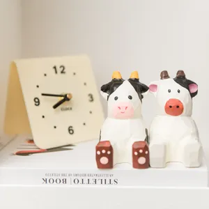 Support de téléphone mignon en bois motif vaches, décoration d'animaux créative en bois massif.