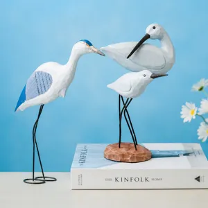 Nordic Creative Wooden Water Bird Figurine Desktop Ornament Handcrafted Animal Statue Home Office Living Room Table Decor Gift