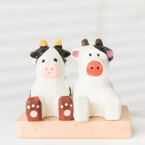 Mignon support de téléphone en bois vache dessin animé ornement de bureau bureau mimi
