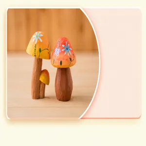 Handmade carved wooden mushroom ornaments, cute desktop decor for home shelf and bedroom.