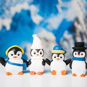 Wooden penguin figurine set, cute desktop wooden carving decoration for home and kids room.