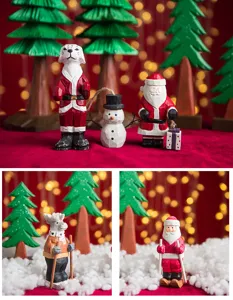 Handcrafted wooden Christmas ornaments set, festive desktop decor and holiday gift collection.