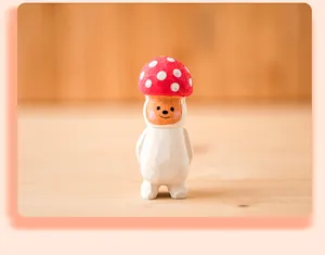 Handcrafted wooden mushroom figurine cute desktop ornament creative gift for home office