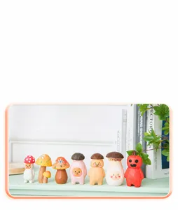 Hand carved wooden mushroom figurines cute desktop home decor craft ornaments